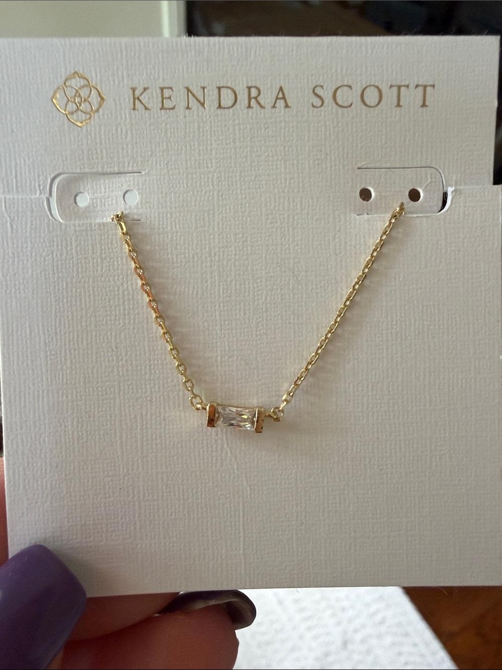 Kendra Scott Gold Necklace with Clear Baguette Stone